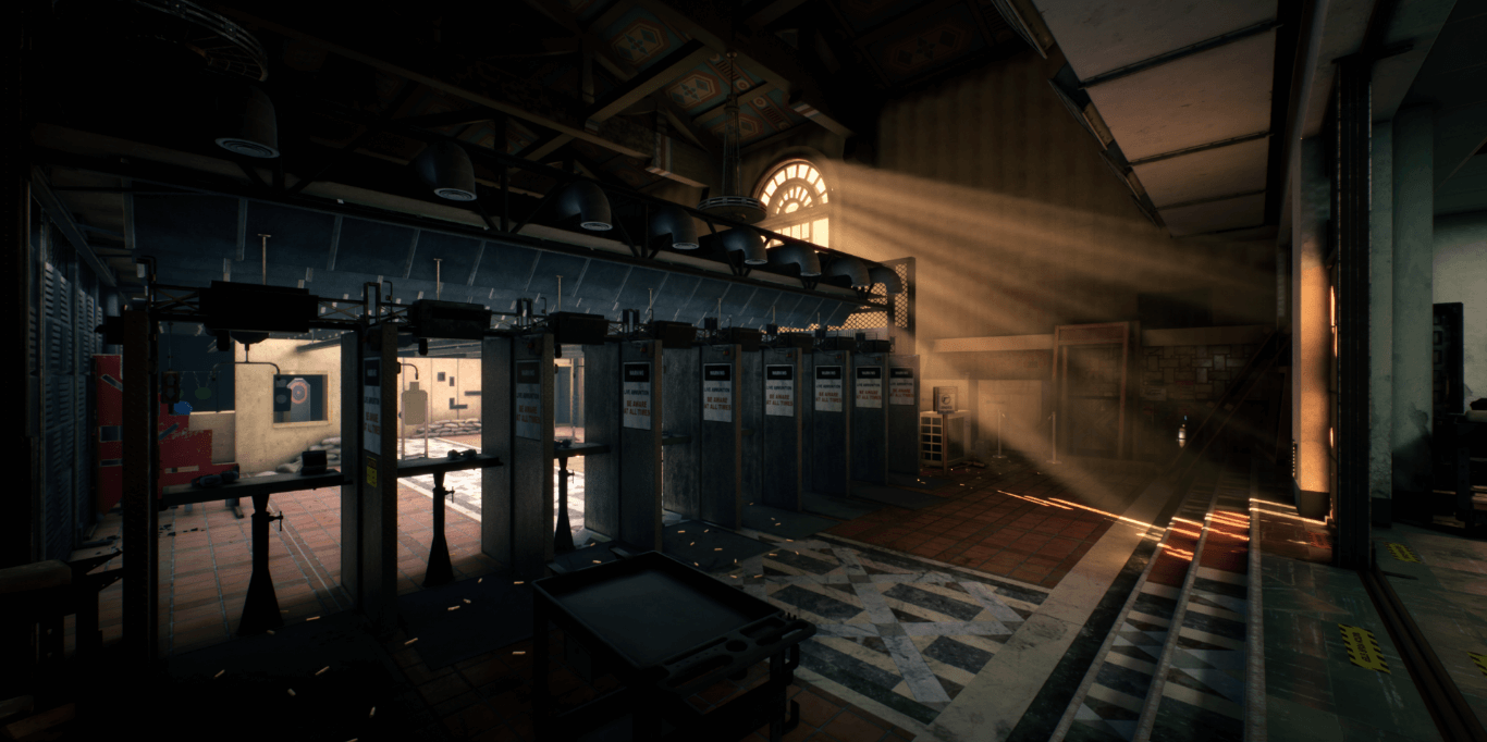 Sunlight beaming into a tactical shooting range with target stations